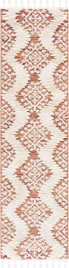SAFAVIEH Moroccan Tassel Shag Collection Runner Rug - 2'3" x 10', Orange & Ivory, Non-Shedding, 2-inch Thick, Ideal for Living Room, Hallway, Foyer, Bedroom (MTS652P-210)