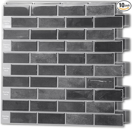 Art3d 10-Sheet Kitchen Backsplash Tiles Peel and Stick, Self Adhesive Wall Tile Sticker for Kitchen Island Bathroom Laundry Room RV Renter 12" x 12" - Smoky Black