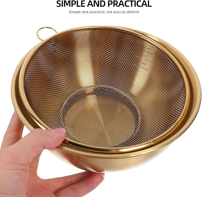 Luxshiny Stainless Steel Colander Basket with Fine Mesh Strainer and Basin for Washing Vegetables Fruits and Rice Kitchen Sink Organizer Tool