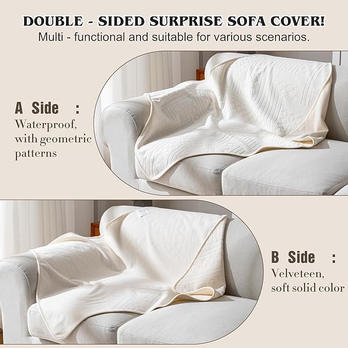Waterproof Recliner Chair Cover - Washable Double-Sided Velvet and Pattern Reversible Cover for Couch, Bed, Car and Sofa Protection for Dogs, 30x40in/Beige