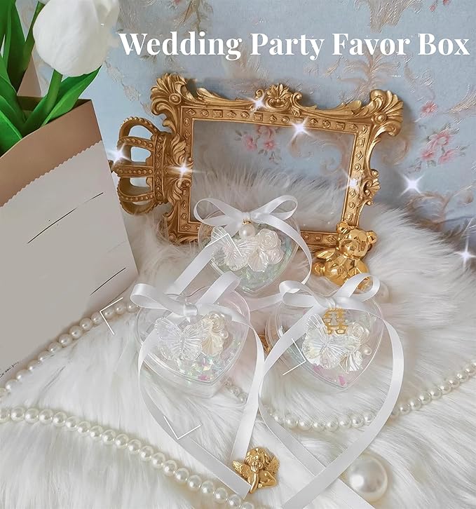 KissYou Acrylic Box Easter Party Favor Clear Heart Box with Lid Small Bridesmaid Proposal Ring Holder Heart-shaped Candy Jewelry Storage Display Boxes