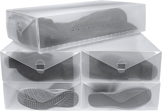 Greenco Clear Foldable Shoe Storage Boxes, 5 Pack - Stackable Heavy Duty Plastic Boot Storage Box, Perfect for Apartments, Small Spaces, and College Dorm Rooms, Shoe Box and Boot Organizer
