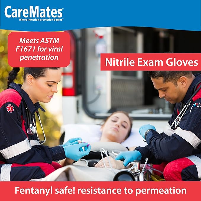 CareMates Nitrile Medical Exam Gloves, Latex Free Rubber, Powder Free, Extra Strong, 4 Mil Thick, Certified for Home Infusion, First Aid, Food Safe, Cleaning Gloves, Large, 100-Count