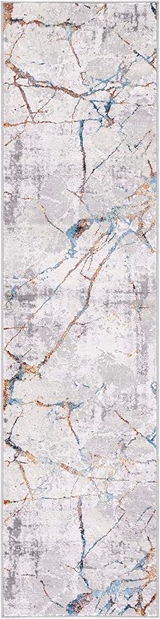 SAFAVIEH Amelia Collection Runner Rug - 2' x 8', Grey & Blue Gold, Modern Abstract Design, Non-Shedding & Easy Care, Ideal for High Traffic Areas in Living Room, Bedroom (ALA293M)