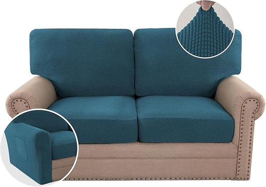 H.VERSAILTEX Multi-Pieces Sofa Covers Stretch Couch Covers Form Fitted Seats and Back Cushions Covers (2 Seat Covers Plus 2 Back Cusion Covers, Bonus 2 Armrest Covers), Deep Teal