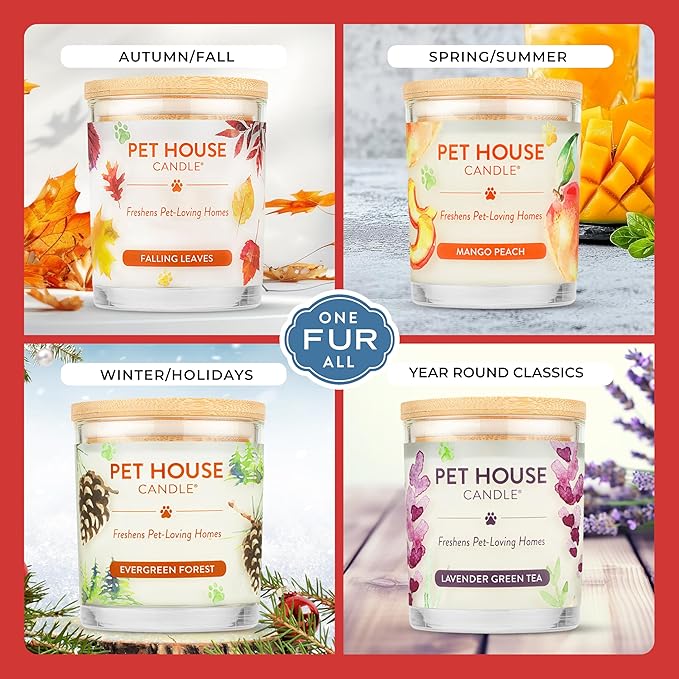 One Fur All Pet House Candle 2 Pack - Plant-Based/Soy - Clean Burning Scented, Long Lasting Pet Odor Candle for Home - Vanilla Crème Brulee