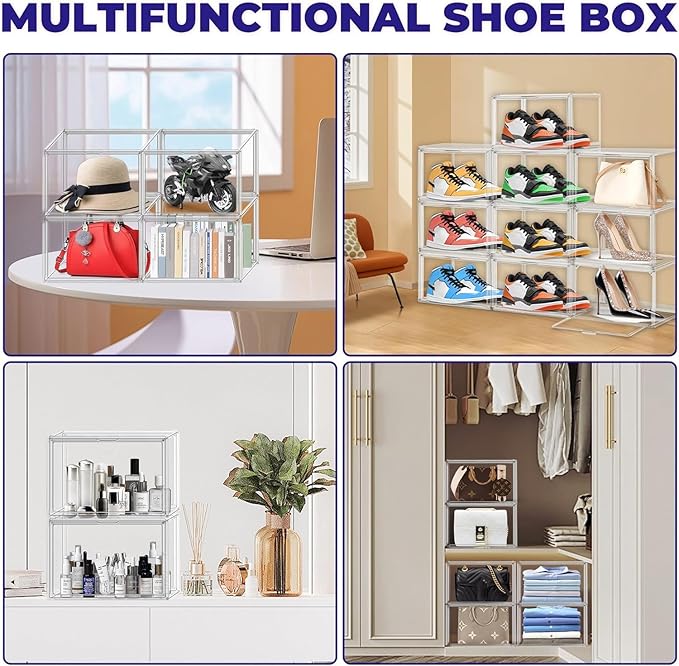 Clear Shoe Storage Boxes Stackable Size 14, Large Acrylic Shoe Box Sneaker Display Case for Sneakerheads Boot Handbag Purse Figure Collectibles Showcase, 1 Pack