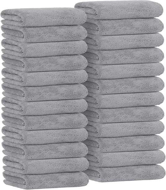 Avalon Towels Microfiber Salon Towel - Grey Hand Towels Bulk 24 Pack - Lint Free Fleece Microfiber Hand Towel, Soft & Ultra-Absorbent Ideal for Facial Spa & Gym Work Out 16"x26" (Not Bleach Proof)