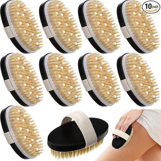 Gejoy 10 Pcs Dry Brushing Body Brush for Lymphatic Drainage Exfoliating Brush with Massage Nodule Dry Skin Body Scrubber Cellulite Shower Circulation Dead Exfoliator (4.92 x 2.56 Inches,Black)