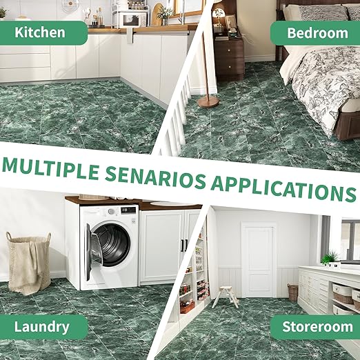 20 Pack Cover 20 Sq.Ft Peel and Stick Floor Tiles, 12” x 12” Self Adhesive Vinyl Flooring Easy DIY Installation for Kitchen, Living Room, Laundry, RV, Green Vein Marble