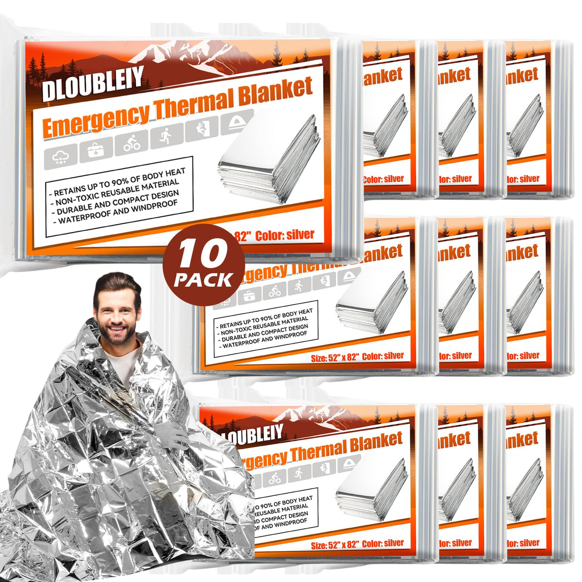 10-Pack Emergency Mylar Blankets, Thermal Space Blankets - Image 1