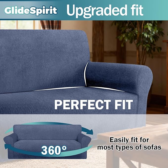 Waterproof Couch Cover, Stretch Non-Slip Sofa Slipcover with Elastic Bottom That Stays in Place - Leakproof Furniture Protector for Kids and Pets - Washable (Sofa, Blue Gray)