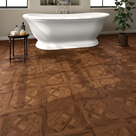 Peel and Stick Floor Tile 10-Pcs Cover 10 Sq.Ft, Vinyl Flooring Tiles 12” x 12” Matte Self Adhesive Flooring Stickers Waterproof Removable for Renter, Bathroom Living Room, Dark Brown