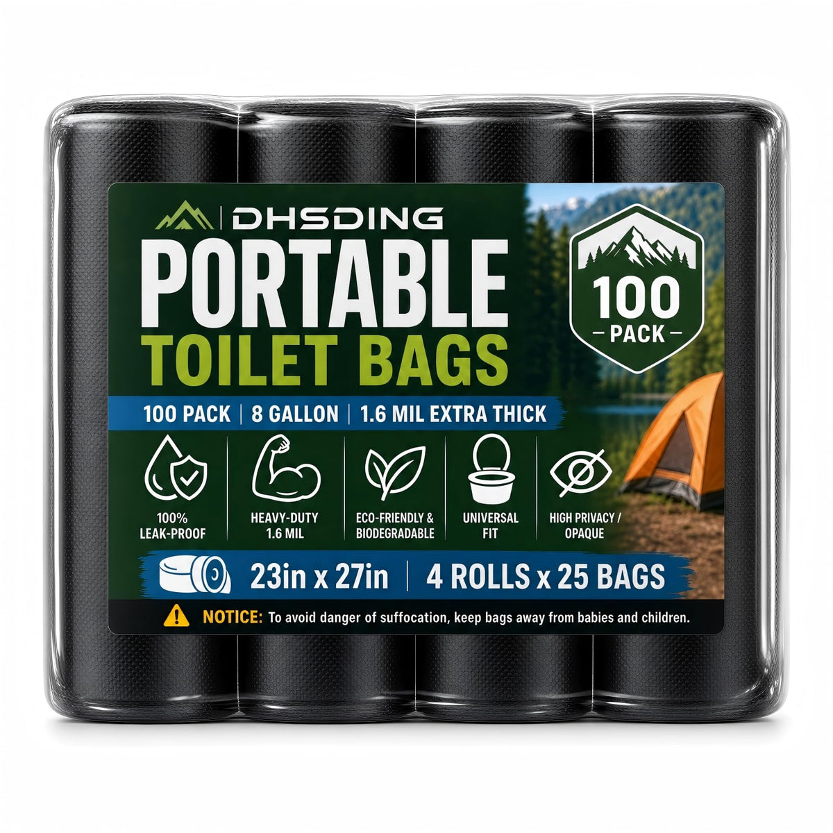 Portable Toilet Bags, 100 Pack Biodegradable Camping - Image 1