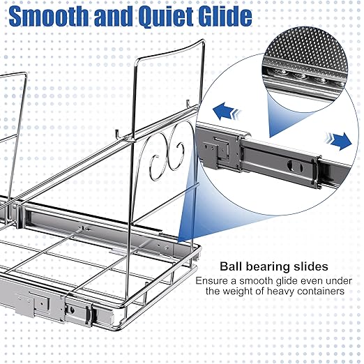 Pull Out Trash Can Under Cabinet, Adjustable Cabinet Trash Can Pull Out Kit Under Sink Slide Out Shelf(Bin Not Included), Fits Min. 12" Opening Cabinet