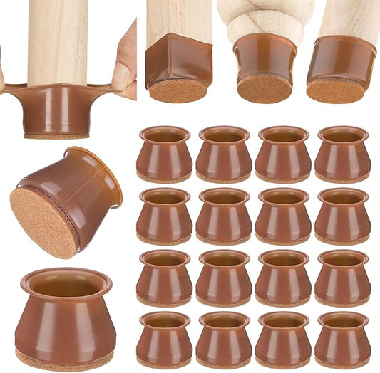 Aneaseit Chair Leg Floor Protectors - 16 pcs Brown - Felt Bottom Silicone Pads for Hardwood Floors & Furniture Feet - Rubber Caps for Chairs - Large