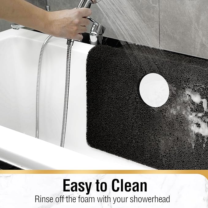 HITSLAM Square Shower Mat, 32 x 32 Inch Non Slip Bath Mat for Tub, Soft PVC Loofah Bathtub Mats with Drain Holes, Quick Drying Bathroom Stall Floor Mat, Bathroom Accessories Without Suction Cup, Black