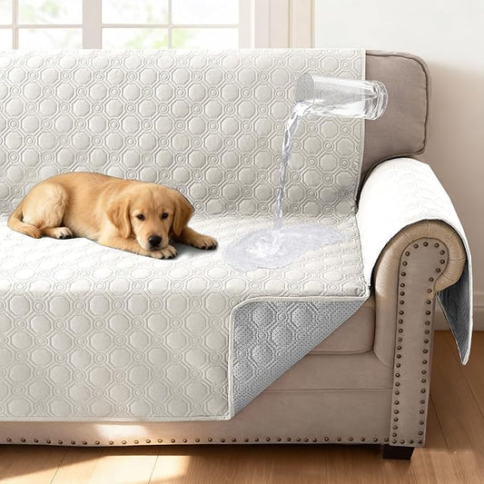 H.VERSAILTEX 100% Waterproof Chair Slip Cover Thick Durable Couch Covers for Dogs Triple Non-Slip Couch Protector Sofa Covers for Pets Washable(Chair, Beige)