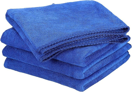 HARFINGTON 4 Pack Microfiber Cleaning Cloth, 28" x 12" Multi-Functional Cleaning Towels Reusable Absorbent Rags for Car Wash Kitchen Household Window Clean, Sapphire Blue