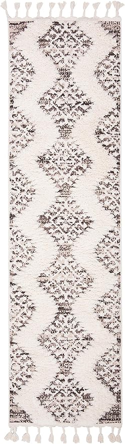 SAFAVIEH Moroccan Tassel Shag Collection Runner Rug - 2'3" x 8', Ivory & Brown, Boho Design, Non-Shedding & Easy Care, 2-inch Thick Ideal for High Traffic Areas in Living Room, Bedroom (MTS652A)