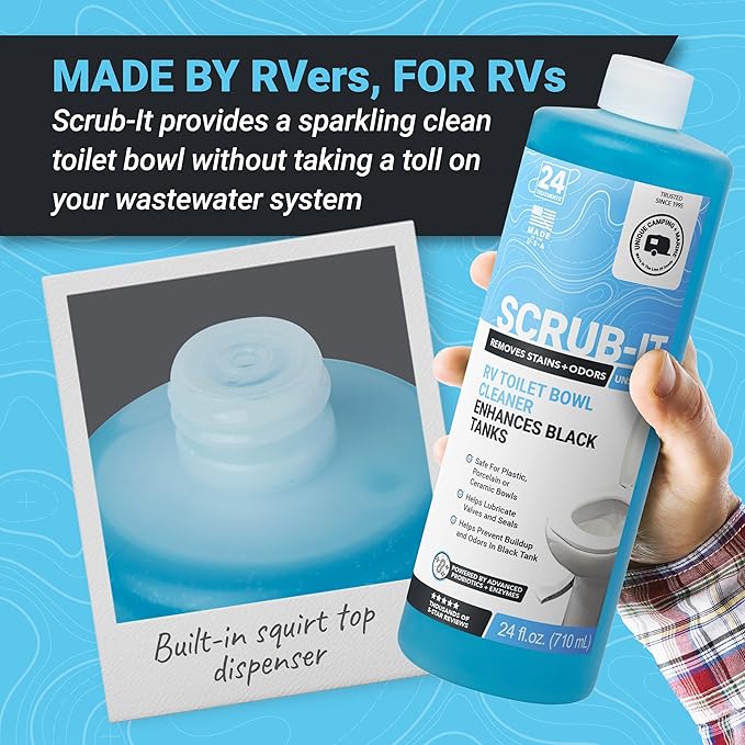 Unique Scrub-It RV Toilet Bowl Cleaner Liquid - Removes Odors, Stains and Debris - Safe on All Toilet Types 24 oz (3-Pack) Packaging May Vary