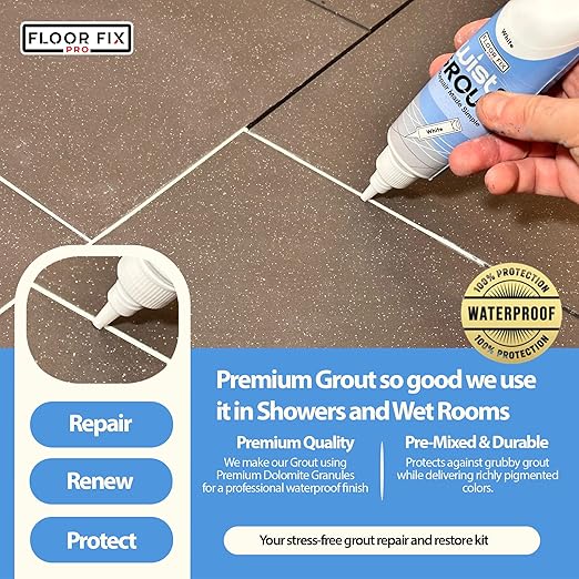 Floor-Fix Pro - Twist & Grout Repair Kit - Premixed & Waterproof Fast Tile Grout Reviver - Bathroom, Shower, Kitchen (Beige, 8.8 Fl Oz)