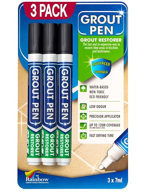 Grout Pen Black Tile Paint Marker: Waterproof Grout Paint, Tile Grout Colorant and Sealer Pen - Black, Narrow 5mm Tip (7mL) - 3 Pack