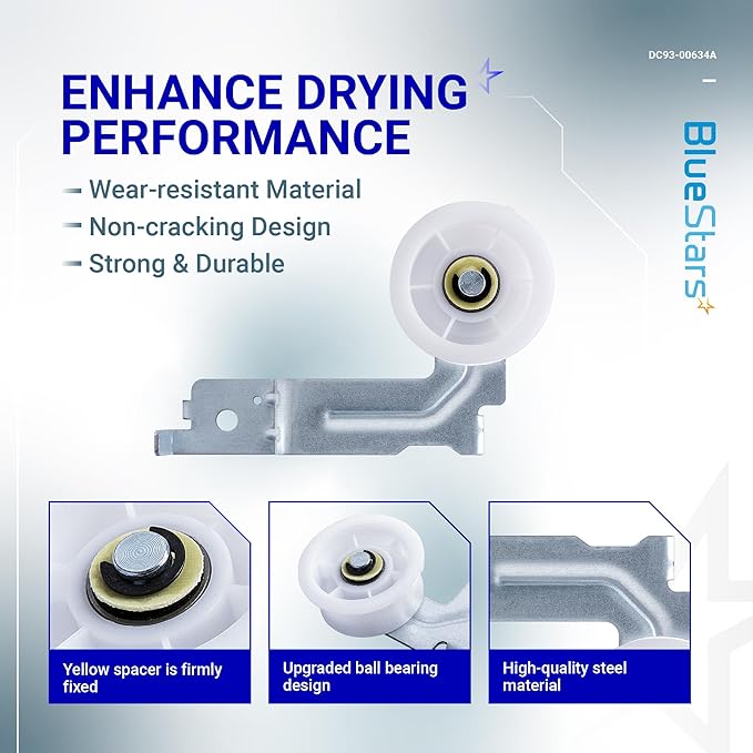 [UPGRADED Dual Ball Bearings] BlueStars 6602-001655/5ph2337 Drum Belt & DC93-00634A Dryer Idler Pulley with Sturdy Clip - Compatible with Samsung, Kenmore DV45H7000EW DV48H7400EW DV42H5000EW