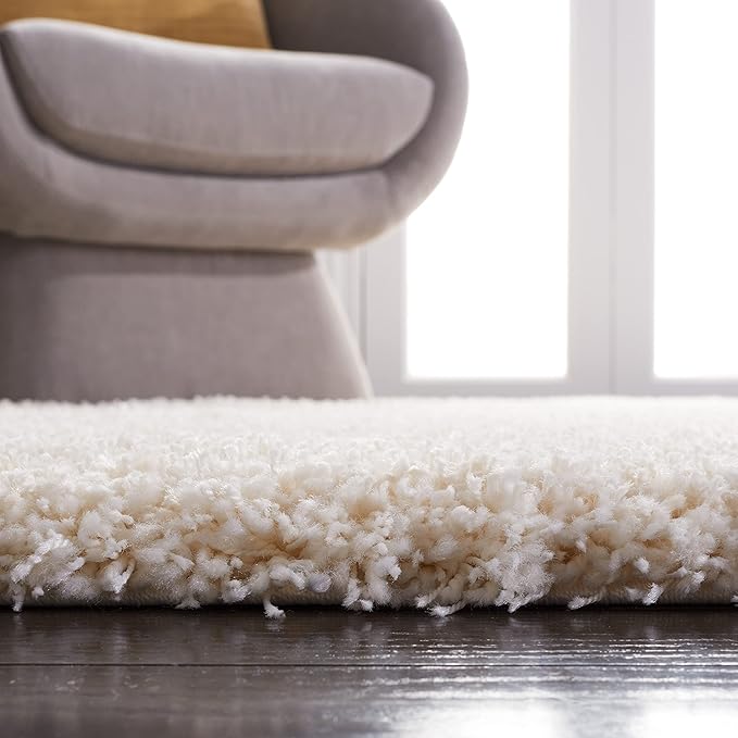 SAFAVIEH Santa Monica Shag Collection 4' x 6' Ivory SGN725 Solid Non-Shedding Living Room Bedroom Dining Room Entryway Plush 2-inch Thick Area Rug