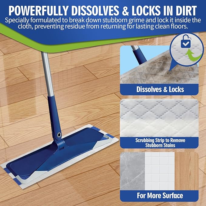 Disposable Wet Cleaning Pads for Hardwood Floor Compatible with Bona Mops, Multi-Surface Floor Household Replacement Mopping Cloths Refills, Unscented, 30 Count