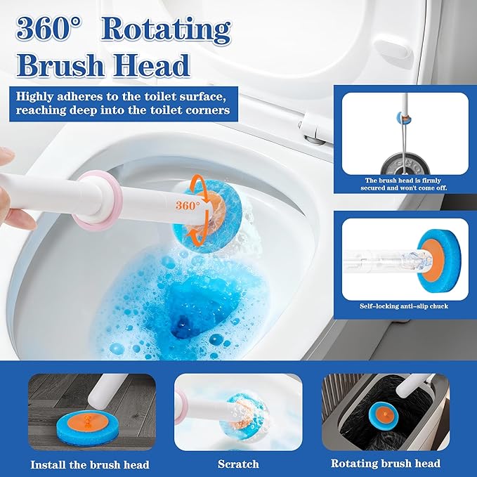 PeiTuShangJin Disposable Toilet Brush, Auto-Ejecting, Includes 48 Enhanced Refills (24 Ocean, 24 Natural), Plus 3 Air-Purifying Scented Rings (Ocean, Rose, Lemon) 360° Dead-Angle-Free Cleaning