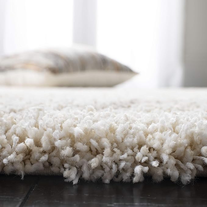 SAFAVIEH Hudson Shag Collection Area Rug - 5' Square, Ivory & Beige, Modern Trellis Design, Non-Shedding & Easy Care, 2-inch Thick Ideal for High Traffic Areas in Living Room, Bedroom (SGH281D)