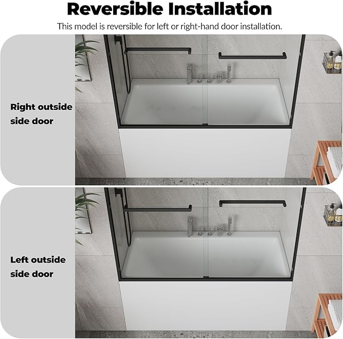 Shower Doors Glass Sliding 56-60 Inch W× 59 Inch H Matte Black Frame Sliding Glass Door for Bathtub, 6mm Tempered Glass Panels, Compact Shower Enclosure for Urban Bathroom Projects