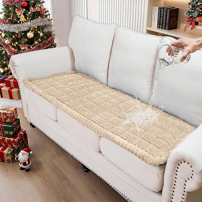 Waterproof Couch Cover for Dogs Washable,Non Slip Fuzzy Durable Couch Covers for 3 Cushion Sofa Pet Friendly Sofa Cover Dog Thick Soft Slipcovers Protector Couches Mat Bed (Brown, 27.6" x 59.06")