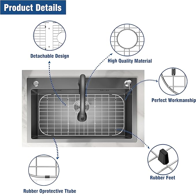 Stainless Steel Sink Protector 26"x14" with Rear Drain, Metal Sink Rack for Bottom of Sink, Kitchen Sink Grate and Sink Protectors with Sink Strainer (26" x 14" - Rear Drain)