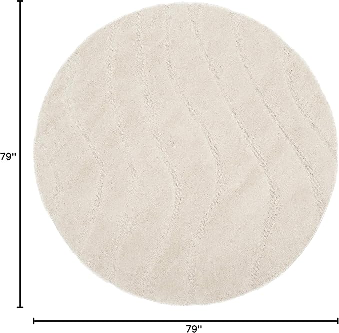 SAFAVIEH Florida Shag Collection Area Rug - 6'7" Round, Creme & Creme, Non-Shedding & Easy Care, 1.2-inch Thick Ideal for High Traffic Areas in Living Room, Bedroom (SG472-1111)