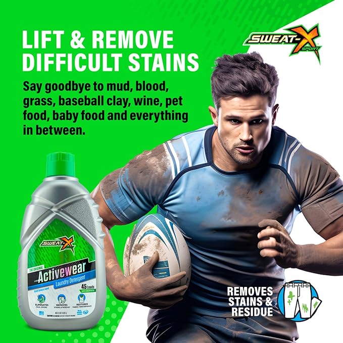 SWEAT X Original Activewear Laundry Detergent Liquid - Natural Washing Detergent for Activewear & Gym Clothes - Non Toxic Laundry Detergent for Sensitive Skin - Concentrated, 45 Loads (2 Bottles)