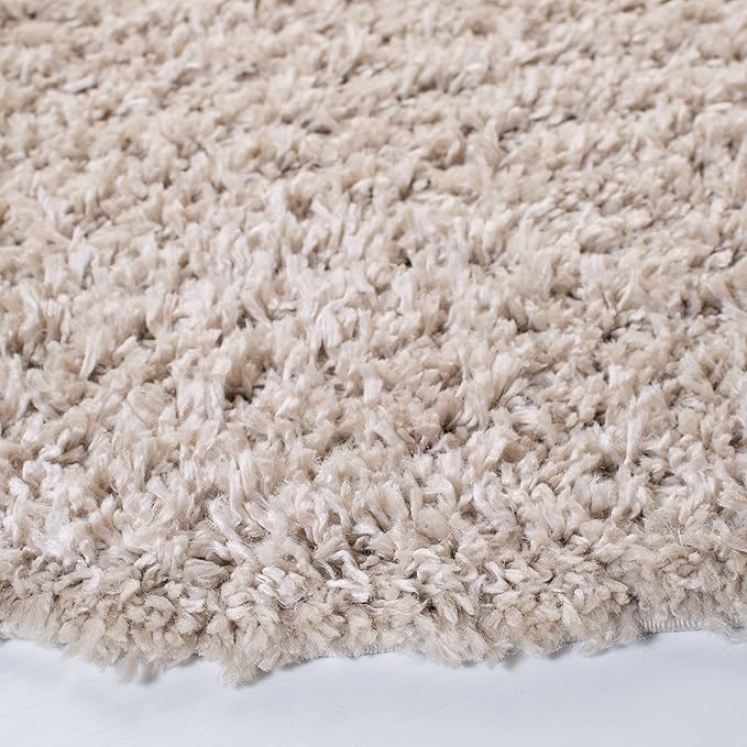 SAFAVIEH August Shag Collection 6'7" Round Beige AUG200D Solid Non-Shedding Living Room Bedroom Dining Room Entryway Plush 1.5-inch Thick Area Rug