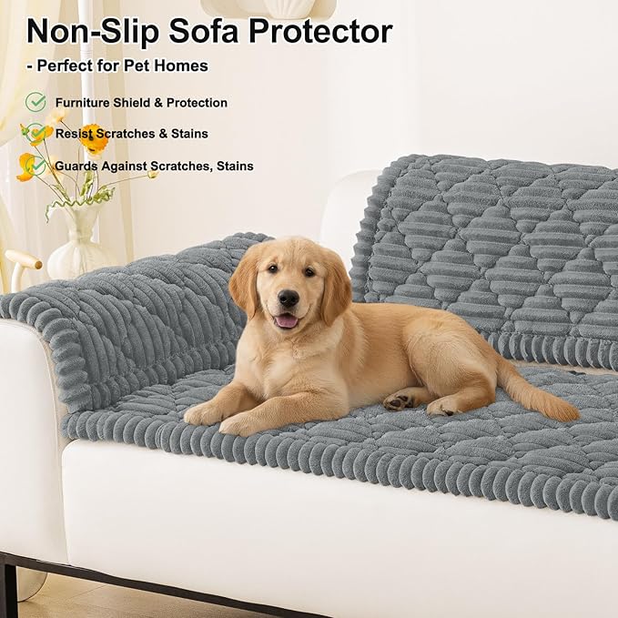 Smiry Pet Couch Cover for Dogs Washable, Non-Slip Fuzzy Couch Covers for 3 Cushion Sofa Pet Friendly, Soft Thick Furniture Protector Sofa Slipcover Mat for Dogs (Grey, 27.6" x 82.7")