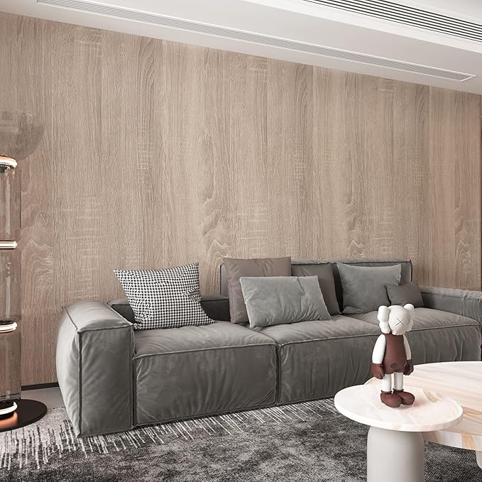 48x118inch Extra Wide Light Brown Wood Wallpaper Peel Stick Gray Oak Contact Paper Wood Vinyl Wrap for Cabinets Countertops Furniture Waterproof Bubble Free Design Natural Wood Contact Paper