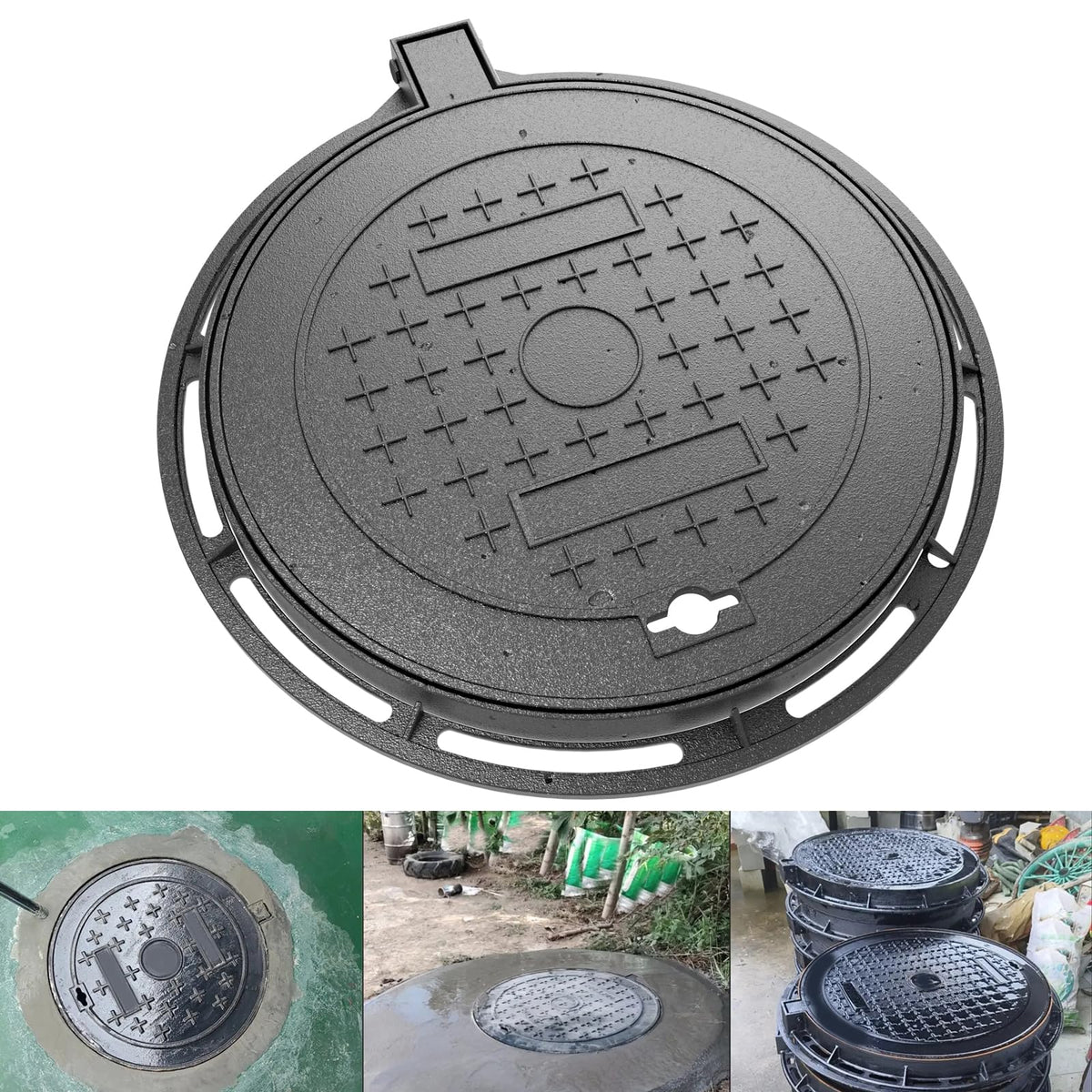 Cast Iron Manhole Cover and Frame, 16" B125 Septic Tank Lid - Image 1