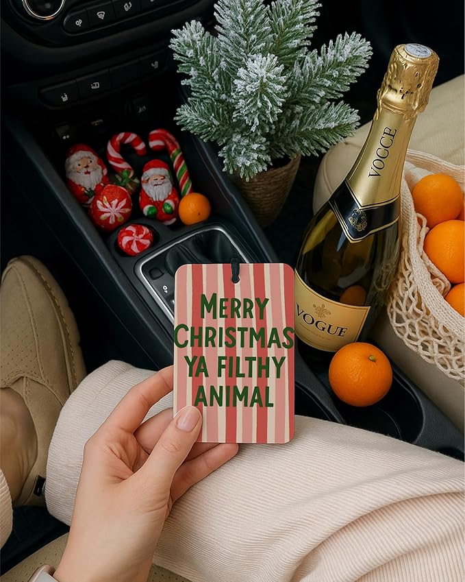 Pink and Red Christmas Car Air Freshener 4 Pcs, Hohoho Preppy Xmas Santa Humorous Hanging Air Freshener for Cars Closet Drawer Books, Girly Christmas Car Accessories Mirror Decor for Women
