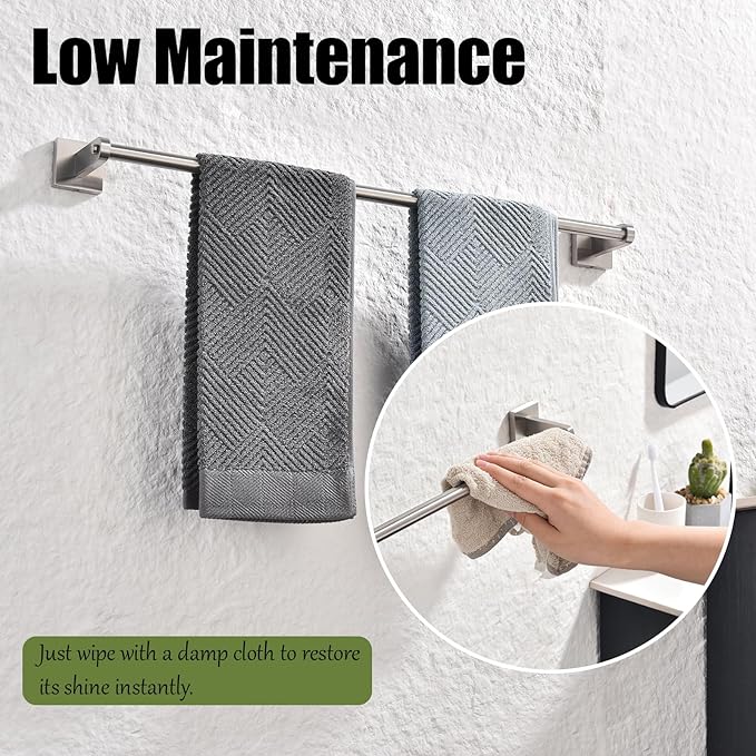 Miyili 24-Inch Durable Brushed Towel Bar, SUS 304 Stainless Steel Wall Mounted Bathroom Towel Holder, Total Length 26.38-Inch