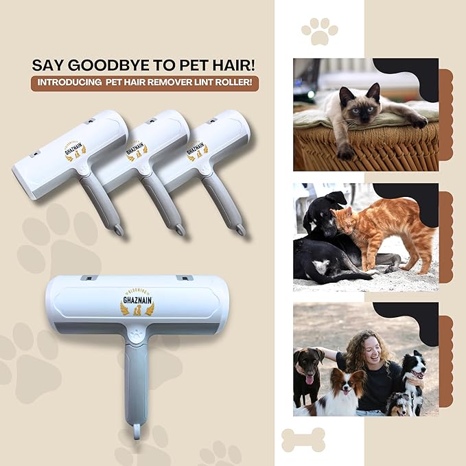 Pet Hair Remover and Lint Roller - Cat and Dog Hair Remover Roller, Reusable, Eco-Friendly, Multi-Purpose Cleaning Tool for Clothing, Furniture, Car Interiors, and Carpets