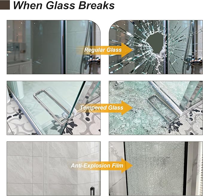 Frameless Shower Door,Single Sliding Glass Shower Door with Nano Coating & Safety Film, Adjustable 43"-48" W x 72" H, Brushed Gold,1/4" (6mm) SGCC Tempered Glass