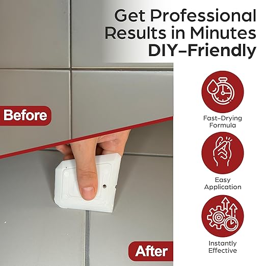 Tile Grout Repair Kit – Grey Grout Filler 8.8 oz, Pre-Mixed Tile Adhesive & Grout Paint for Shower Tile, Bathroom, Kitchen & Floor – Quick-Dry Sealer