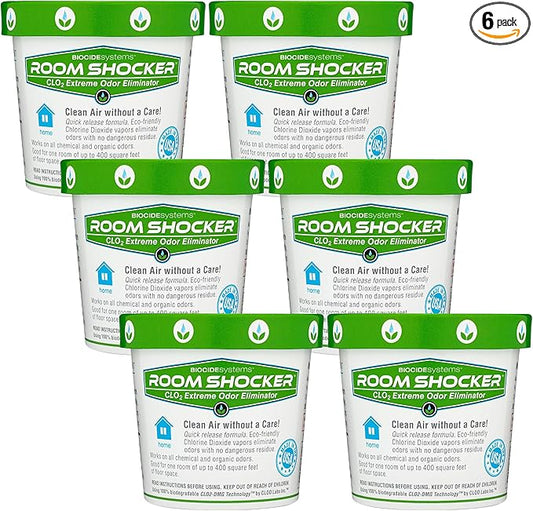 Biocide Systems Room Shocker Strong Odor Eliminator for Home & Office, Eco-Friendly Chlorine Dioxide Odor Bomb for House Interior Up to 400 Square Feet of Floor Space (6-Pack)