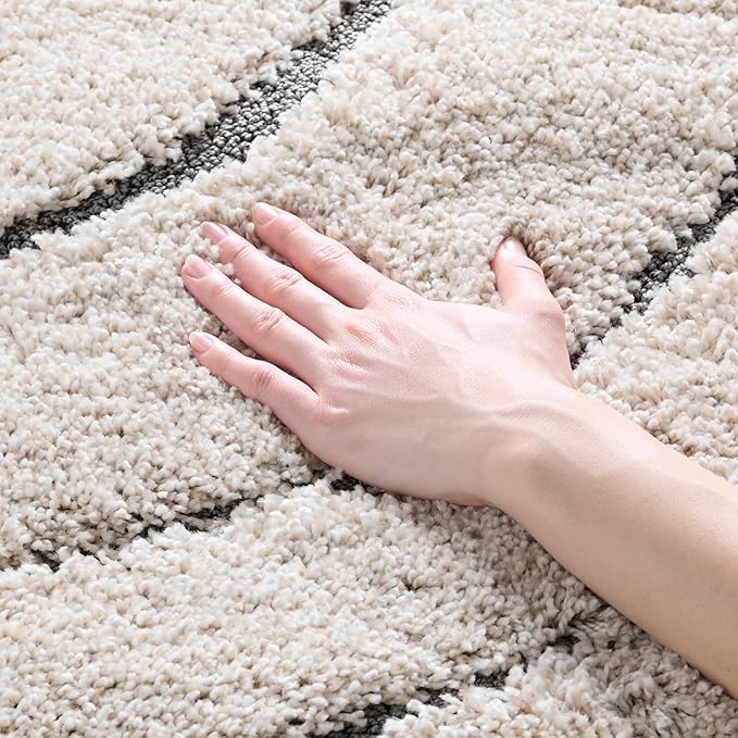 SAFAVIEH Florida Shag Collection Accent Rug - 4' x 6', Cream & Grey, Non-Shedding & Easy Care, 1.2-inch Thick Ideal for High Traffic Areas in Entryway, Living Room, Bedroom (SG472-1180)