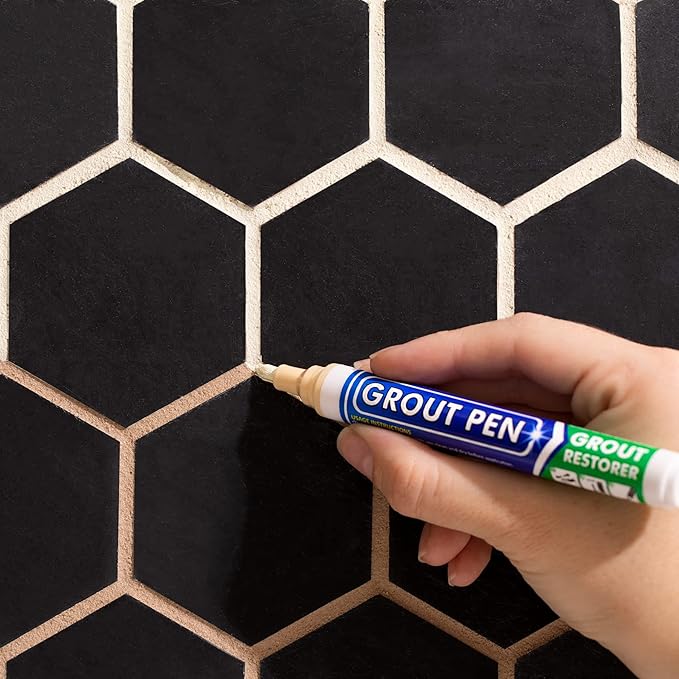 Grout Pen Tile Paint Marker: Yellow Cream 1 Pack and 2 Pack White with Extra Tips (Narrow, 5mm) - Waterproof Tile Grout Colorant Marker for Cleaner Looking Floors & Whitener Without Bleach