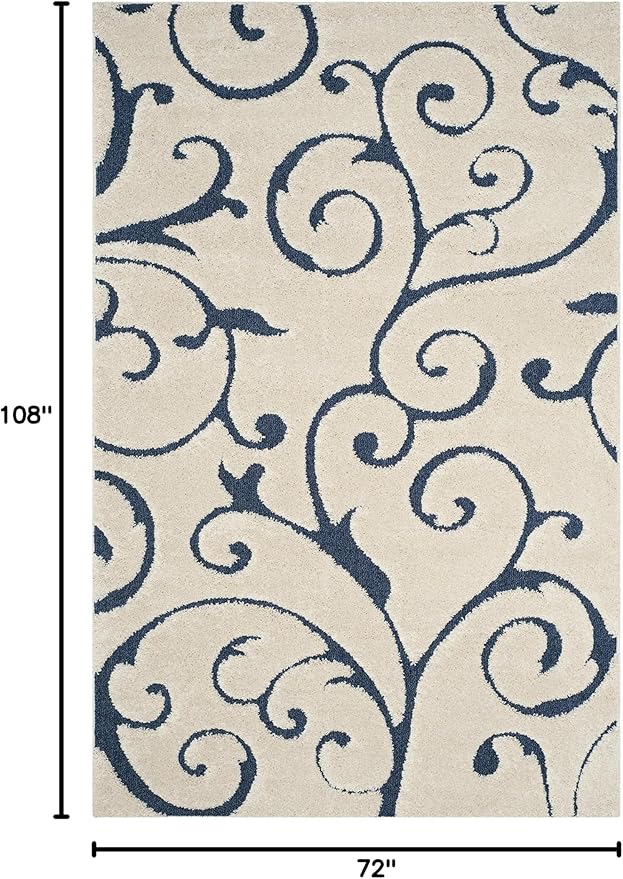 SAFAVIEH Florida Shag Collection Area Rug - 6' x 9', Cream & Blue, Scroll Design, Non-Shedding & Easy to Clean, High-Low Plush Pile, Ideal for Living Room, Bedroom, Dining Space (SG455-1165)